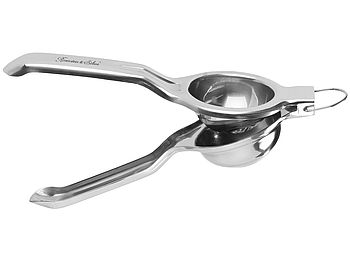 Rosenstein & Söhne Zitruspresse Metall: Manuelle Zitrus- und Saftpresse aus poliertem Edelstahl 304, Ø 7 cm (Limettenpresse)