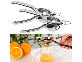 Rosenstein & Söhne Saftpresse Metall: 2er-Set Manuelle Zitrus- & Saftpresse, polierter Edelstahl 304, Ø 7 cm (Manuelle Zitruspresse)