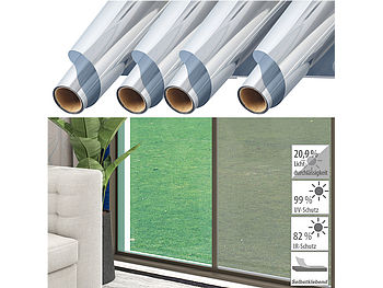 infactory Sonnenschutzfolie: 4er-Set Isolier-Spiegelfolie, selbstklebend, Sicht-/UV-Schutz,60x200cm (UV Folie)