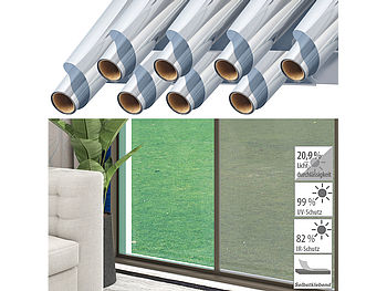 infactory Sichtschutzfolie: 8er-Set Isolier-Spiegelfolie, selbstklebend, Sicht-/UV-Schutz,60x200cm (Sonnenschutzfolie Fenster)
