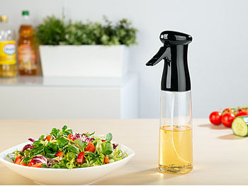 Rosenstein & Söhne Sprühflasche Öl: Essig- & Öl-Pumpsprühflasche mit starker Zerstäubung, 320 ml, schwarz (Essig Öl Sprüher)