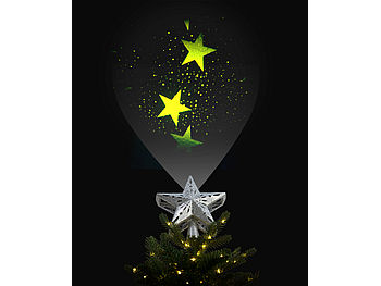 infactory Christbaumspitze: LED-Weihnachtsstern-Baumspitze mit Projektor, silber (LED-Weihnachtsbaumspitze)