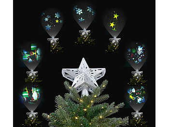 infactory Christbaumspitze: LED-Weihnachtsstern-Baumspitze mit Projektor, silber (LED-Weihnachtsbaumspitze)
