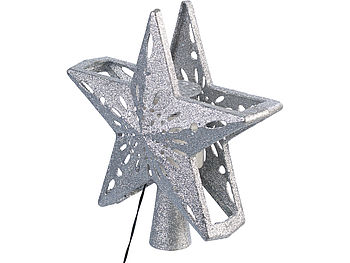 infactory Christbaumspitze: LED-Weihnachtsstern-Baumspitze mit Projektor, silber (LED-Weihnachtsbaumspitze)