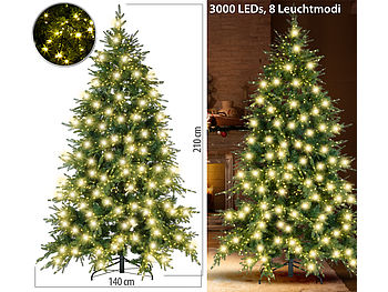 infactory LED Weihnachtsbaum innen: Künstlicher Premium-Weihnachtsbaum mit 3000 LEDs, 8 Leuchtmodi, 210 cm (LED Beleuchteter Weihnachtsbaum)