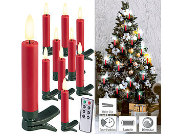 Lunartec schnurlose Kerzen: 60er-Set LED-Weihnachtsbaumkerzen mit täuschend echter Flamme, rot (Kabellose LED-Weihnachtskerzen)