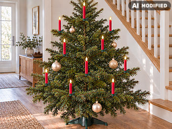 Lunartec schnurlose Kerzen: 60er-Set LED-Weihnachtsbaumkerzen mit täuschend echter Flamme, rot (Kabellose LED-Weihnachtskerzen)