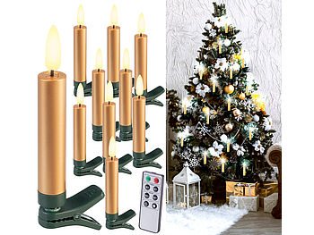 Lunartec Kabellose Kerzen: 60er-Set LED-Weihnachtsbaumkerzen mit täuschend echter Flamme, gold (Kabellose Weihnachtsbaumkerzen)