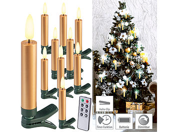 Lunartec Kabellose Kerzen: 60er-Set LED-Weihnachtsbaumkerzen mit täuschend echter Flamme, gold (Kabellose Weihnachtsbaumkerzen)