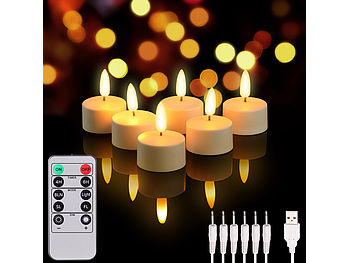Lunartec Teelicht aufladbar: 6er-Set Akku-LED-Teelichter mit realistischer Flamme und Fernbedienung (LED Teelichter mit Timer)