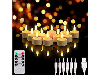 Lunartec Teelichter mit Timer: 12er-Set Akku-LED-Teelichter mit realistischer Flamme & Fernbedienung (aufladbare Teelichter mit Timer)