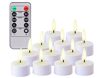 Lunartec Teelichter mit Timer: 12er-Set Akku-LED-Teelichter mit realistischer Flamme & Fernbedienung (aufladbare Teelichter mit Timer)