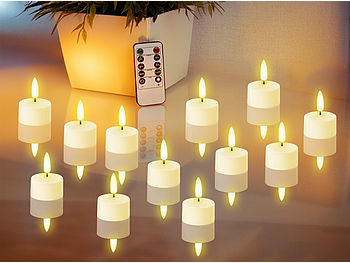 Lunartec Teelichter mit Timer: 12er-Set Akku-LED-Teelichter mit realistischer Flamme & Fernbedienung (aufladbare Teelichter mit Timer)