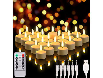 Lunartec LED Teelichter mit Timer: 24er-Set Akku-LED-Teelichter mit realistischer Flamme & Fernbedienung (LED Kerze Set)