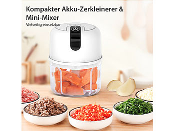 Rosenstein & Söhne Küchenmaschine: Kompakter Akku-Zerkleinerer & Mini-Mixer, 200 ml, inkl. Netzteil (Knoblauch Zerkleinerer)