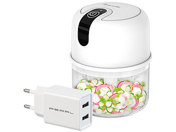 Rosenstein & Söhne Küchenmaschine: Kompakter Akku-Zerkleinerer & Mini-Mixer, 200 ml, inkl. Netzteil (Knoblauch Zerkleinerer)