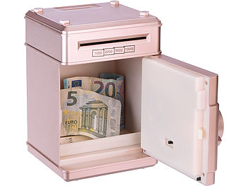 infactory Elektronische Spardose: Elektronisk spargris för barn, i form av ett bankfack, med kodlås, rosa (Spardose mit Code)