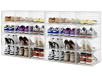 Carlo Milano Schuhregale Kunststoff: 24er-Set Transparente Schuhbox, stapelbar, Schuhe bis Größe 47 (Kunststoff-Schuhbox)