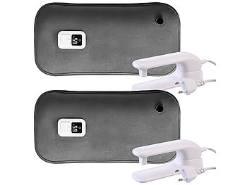infactory Wärmeflasche elektrisch: 2er-Set Große elektrische Samt- Wärmflaschen, Display, 3 Temp.-Stufen (Elektrische Wärmflasche kabellos)