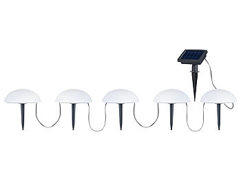 Lunartec Solar Lichterkette: Solar-Bodenlichterkette mit 5 warmweißen Halbkugeln, Lichtsensor, IP44 (Solar Lichterketten Halbkugel)