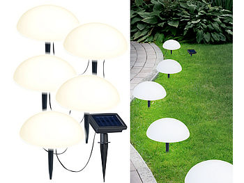Lunartec Solar Lichterkette: Solar-Bodenlichterkette mit 5 warmweißen Halbkugeln, Lichtsensor, IP44 (Solar Lichterketten Halbkugel)