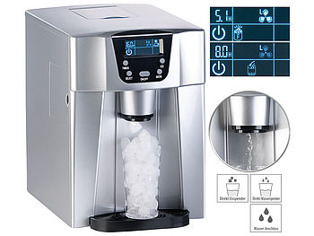 Rosenstein & Söhne Eiswürfel Maker: Premium-Eiswürfelmaschine mit Eiswürfel- & Kaltwasserspender, 2 Liter (Eiswürfelmaschine eckige Eiswürfel)