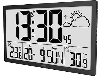 Horloge Radio-pilotée Géante XL Avec Thermo-Hygromètre + Capteur Extérieur – Affichage XXL