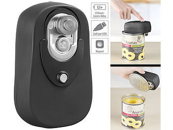 Rosenstein & Söhne Elektrischer Dosenöffner: Sicherheits-Dosenöffner mit Akku, wiederverschließbares Öffnen, USB (Büchsenöffner)
