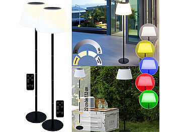 Lunartec LED Solar Tischlampen: 2er-Set Solar-LED-Tisch- & Stehleuchte, Fernbedienung, RGB&CCT, 400 lm (Solar LED Stehlampe außen)