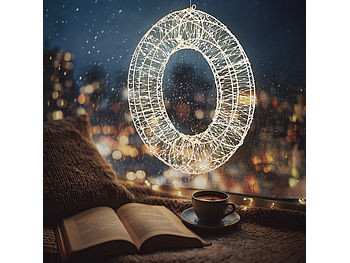 Lunartec LED Kranz: 3D-LED-Lichterkranz, Firework-Effekt, 960 LEDs, warmweiß, IP44, 38 cm (Lichtkranz)