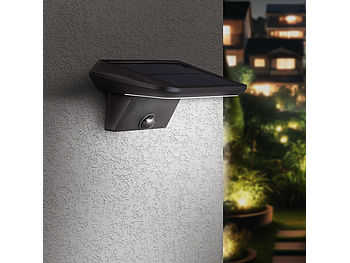 Luminea Licht ohne Strom: Kabelloser Solar-LED-Außenstrahler, PIR-Bewegungsmelder, 800 lm, IP44 (LED Solar Wandleuchte)