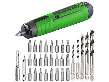 AGT Professional USB Schraubendreher: Akku-Stabschrauber, USB, 25 Bits & Holz-Bohrer-Set für Akkuschrauber (Multi Bit-Bohrer)