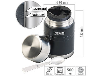 Semptec Thermobecher Suppe: Vakuum Thermobehälter für Essen, Getränke & Suppen, Löffel, 500ml (Thermobecher to Go Suppe)