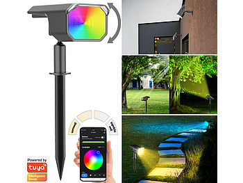 Luminea Home Control Solarspot für Garten: Smarter Solar-Spot mit RGB-CCT-LED, 100 lm, Versandrückläufer (Gartenstrahler mit App)