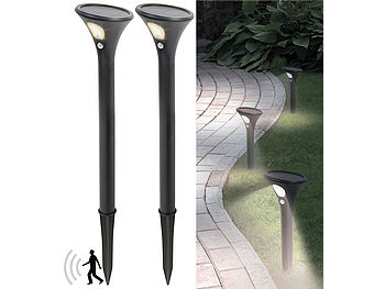 Lunartec Solar Wegbeleuchtung: 8er-Set Design-Solar-Wegeleuchten, Licht- & Bewegungssensor, warmweiß (Wegbeleuchtung mit Bewegungsmelder)