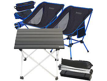 Semptec Campinggarnitur: Faltbarer Aluminium-Campingtisch inkl. zwei klappbarer Campingstühle (Camping -Tisch & Stuhl-Set)