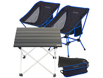Semptec Campinggarnitur: Faltbarer Aluminium-Campingtisch inkl. zwei klappbarer Campingstühle (Camping -Tisch & Stuhl-Set)