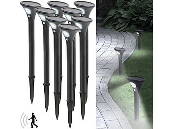 Lunartec Solarleuchte Wegeleuchte: 8er-Set Design-Solar-Wegeleuchten, Licht- & Bewegungssensor, kaltweiß (Solarleuchte mit Bewegungssensor)