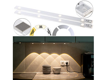 Lunartec lampada LED da armadio a batteria: 2er-Set Akku-LED- Unterbauleuchten, CCT, 140 lm, Bewegungssensor (lampada sottopensile LED a batteria con magnete)