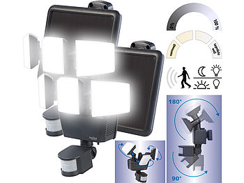 Luminea Flutlicht: 2er-Set 3-fach-Solar-LED-Fluter für außen, PIR-Sensor, 3.600 lm (Solar Aussenstrahler)