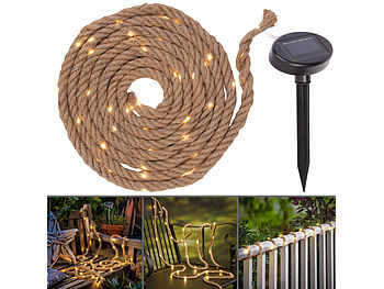 Lunartec LED Kette: Solar-Seil-Lichterkette aus Naturfasern mit 60 eingearbeiteten LEDs (Lichterkette Seil Outdoor)