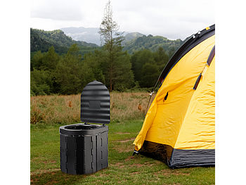 Semptec Toilette: Faltbare Campingtoilette mit Deckel, 24 Beutel, bis 150 kg schwarz (Camping WC mit Beutel)