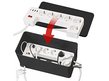 revolt Schutzkontakt-Steckdosenleiste: 5-fach Steckdosenleiste mit Kabelbox, 1x USB-A 20W QC, 1x USB-C 20W PD (Schutzkontakt-Steckdosen-Leisten)
