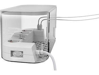 revolt Steckdosenbox: 5-fach Steckdosenleiste mit Kabelbox, 1x USB-A 20W QC 1x USB-C 20W PD (Kabelordner)