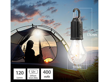 Lunartec Glühbirne USB aufladbar: 4er-Set LED-Akku-Glühbirnen mit je 120 Lumen, 400 mAh, USB-Ladung (wiederaufladbare Glühbirne)