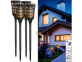 Lunartec Fackeln: 4er-Set LED-Solar-Gartenfackeln mit Flammen-Effekt und Akku, 78 cm (Fackeln Solar)