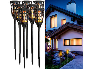 Lunartec Fackel: 8er-Set LED-Solar-Gartenfackeln mit Flammen-Effekt und Akku, 78 cm (Solarleuchten-Fackel Garten)