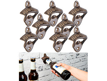Cucina di Modena Wand Flaschen Öffner: 8er-Set Gusseisen-Flaschenöffner zur Wandmontage, je 70 x 81 mm, 101 g (Bier-Öffner)